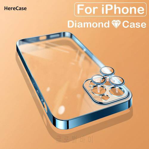 Luxury Square Frame Plating Transparent Case for iPhone 13 12 11 Pro Max Mini iPhone X XR XS 7 8 Plus SE 2020 Soft Clear Cover