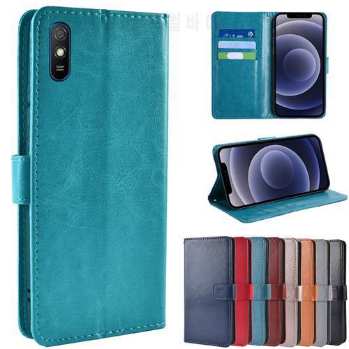 Vintage Leather Flip Case on Xiaomi Redmi 9A Case Stand Protective Cover For Redmi 9a M2006C3LG Red Rice Magnetic Wallet Fundas
