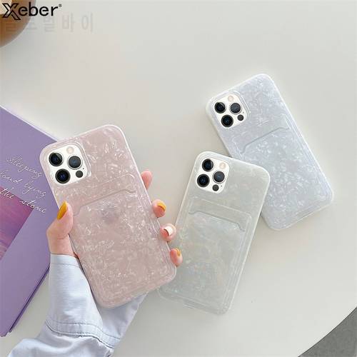 Laser Marble Wallet Card Holder Phone Case For iPhone 11 13 12 Pro XR X XS Max 8 7 Plus SE 2 Credit Card Slots Soft Cover Shell