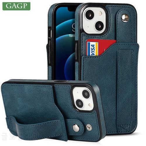 For iPhone 13 Pro Max Leather Case Wallet Card Slot Hand Wrist Strap Cover for iPhone 14 12 13 11 Pro Max Xs X Xr 8 7Plus SE 2 3