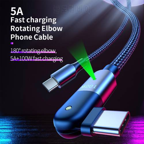 180 Degree Rotating Elbow PD 100W/60W Micro USB Type C Cable for iPhone Type C Cable For Xiaomi Samsung Data Wire Charging Phone