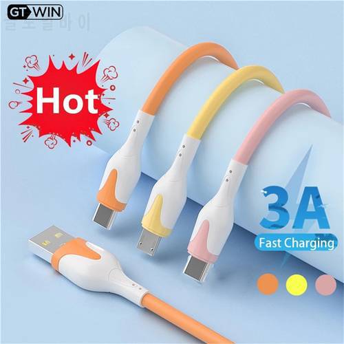 GTWIN Soft Silicone USB Type C Cable Micro USB Cable Wires For Samsung Huawei Xiaomi POCO Fast Charging USB C Data Charge Cord