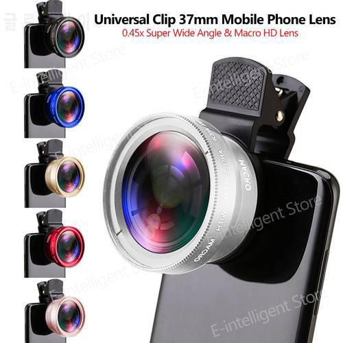 2 IN 1 Lens Universal Clip 37mm Mobile Phone Lens 0.45x 49UV Super Wide Angle & Macro HD Lens For iPhone Android Smartphones