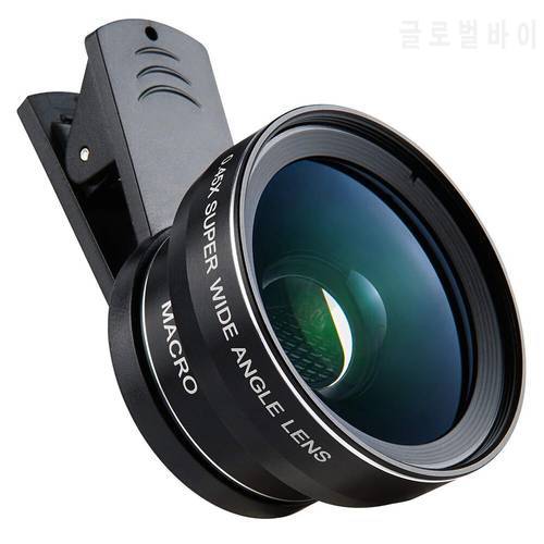 2 IN 1 Universal Phone Lens Kit 0.45x 49uv Super Wide Angle + 12.5x Super Macro Lens 37mm HD Clip Camera Lens For iPhone Android