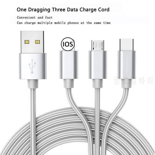 Nylon Data Line 3 in 1 Cable For iPhone Samsung Type-c Mobile Phone Multi-function Usb One Dragging Three Data Charge Cord 1M