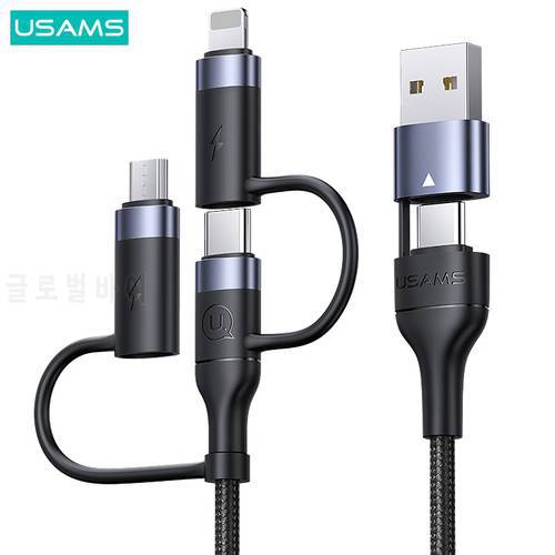 USAMS 60W 3 in 1 USB Cable Type C Cabl 1.2m Fast Charge Cable For iPhone 13 12 11 Pro Max Huawei Xiaomi Charger Micro Data Cable