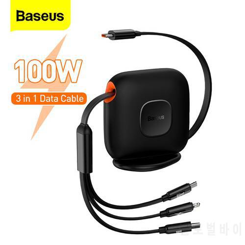 Baseus 100W 3 in 1 USB C Cable for iPhone 12 13 Charger Micro USB Type C Fast Charge for Macbook Samsung Xiaomi Retractable Cord