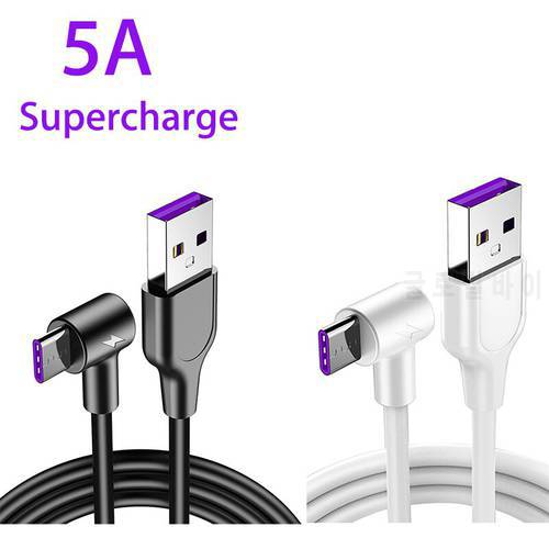 90 Degree Right Angle Type C Cable Fast Charge 5A For xiaomi mi A3 9 9t cc9 redmi note 8 k20 pro samsung Galaxy A50 A70 A60 cord