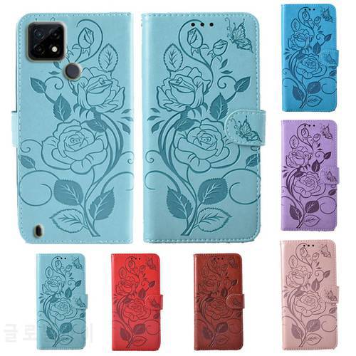 For Oppo Realme C21-Y C21Y C25Y 3D Flower Flip Leather Wallet Phone Case For Oppo Realme C21 stand function cover card slot