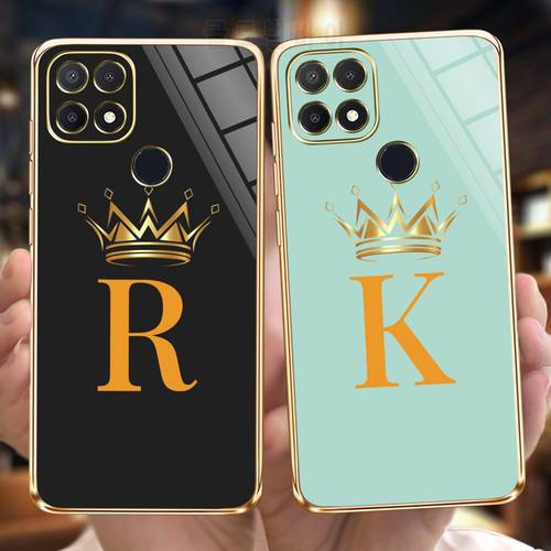 For OPPO A15S Case Luxury Crown Letters Plating Lens Protection Phone Case on OPPO A15 A 15 S CPH2179 CPH2185 OPPOA15 Back Cover