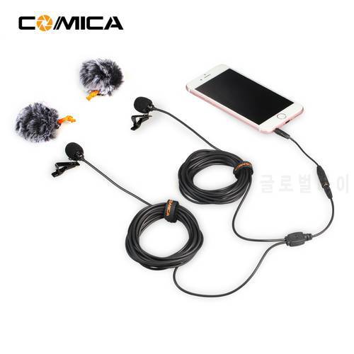 COMICA Dual-head Universal Mic Two-way Audio Lavalier Wired Microphone 2.5M for Smartphone DSLR Camera GoPro Sports Camera