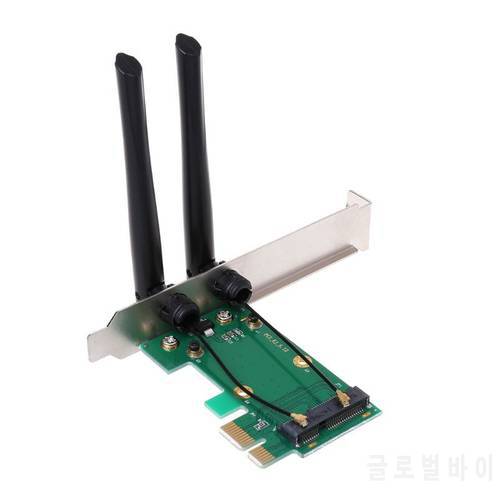 NoEnName_Null High Quality Wireless Network Card WiFi Mini PCI-E Express to PCI-E Adapter 2 Antenna External PC
