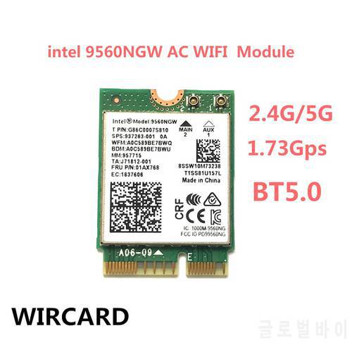 WIRCARD Dual Band Wireless AC 9560 for Intel 9560NGW 802.11ac NGFF Key E 2.4G/5G 2x2 WiFi Card BT 5.0