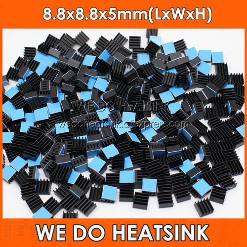 WE DO HEATSINK 100pcs 8.8x8.8x5mm Black Heatsink Aluminum Alloy Chip for Computer Cooling Radiator Cooler With Thermal Tape