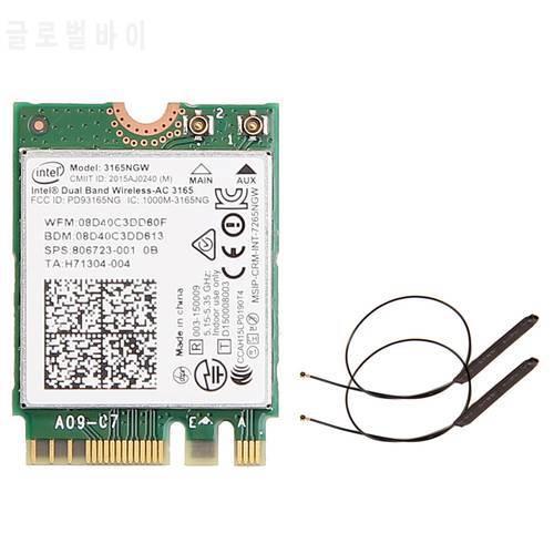 Dual Band 2.4G/5Ghz 433Mbps Wireless-AC Intel 3165 NGFF 802.11ac WiFi 3165NGW M.2 WLAN Card For Bluetooth 4.0 Network Adapter