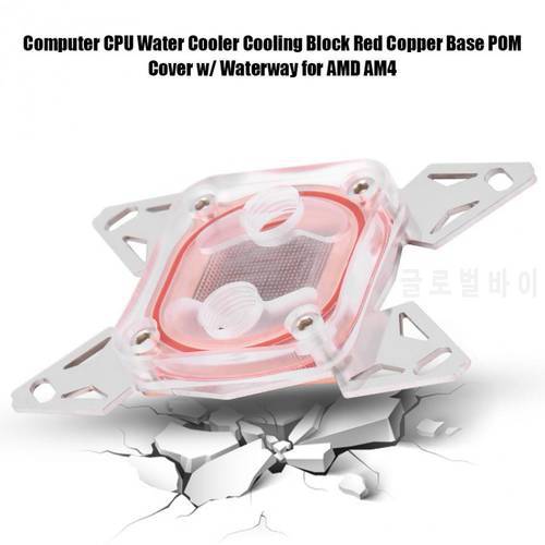 Computer CPU Water Cooler Cooling Block Red Copper Base POM Cover w/ Waterway for AMD AM4 hot