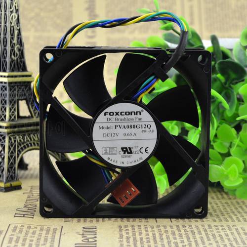 Free Shipping For Foxconn PVA080G12Q, -P28-CE DC 12V 0.65A 4-wire 4-Pin connector 100mm 80x80x25mm Server Square Cooling Fan