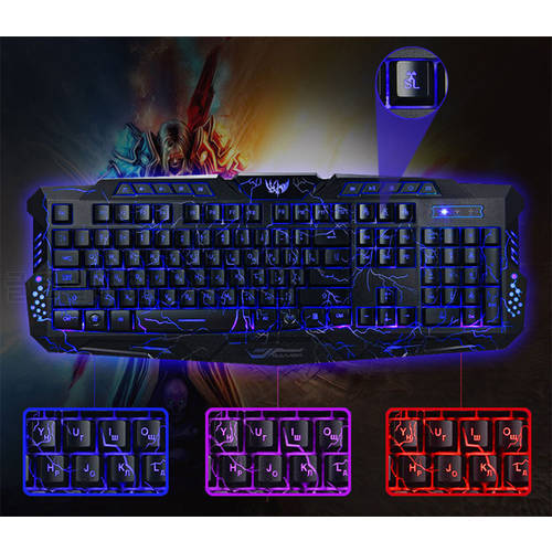 1 Pc Russian-English Version 3-Color Wired Switchable Backlights 114-Key A878R Keyboard for Game & Office & Computer & Home