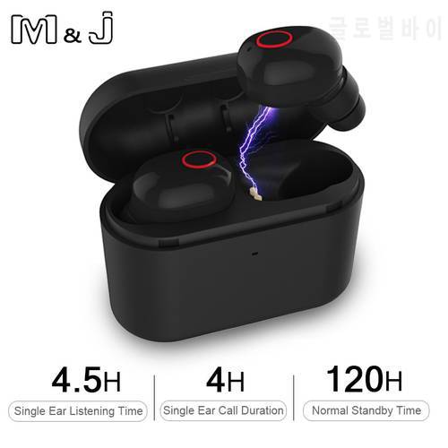 M&J TWS Bluetooth Earphones Double Stereo Wireless Earbuds Bass Bluetooth Headset Handsfree For Smart Phone PC Pad Audio Call