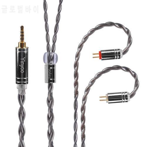 Yinyoo 4 Core 7N Single Crystal Copper Cable 2.5/3.5/4.4mm OCC Silver Plated Cable BLON BL-01 BL-03 KZ ZST X ZST TINHIFI T2 T4