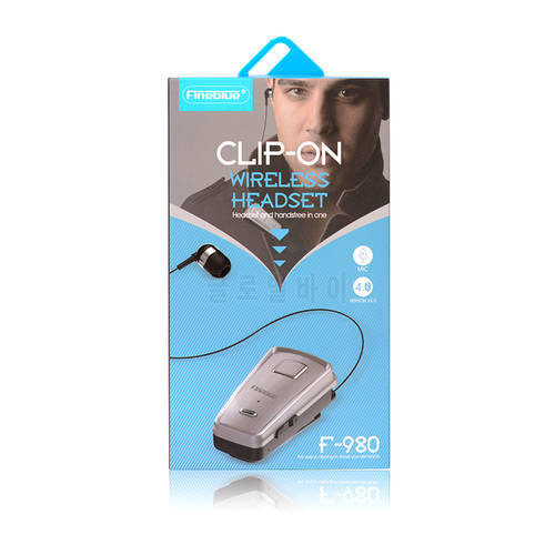 FineBlue F980 Retractable MINI Wireless Bluetooth Earphones Handsfree Headset Stereo Headphone Clip Mic Phone Call Portable