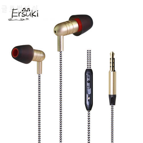 Ersuki Headphones Bass Ear HIFI Headset DJ Earphone Metal Stereo Earbuds with Microphone for Mobile Phone MP3 MP4 in ear monitor