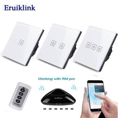 EU UK Smart Wall Light Switch Glass Panel Touch 123 Gang 433MHZ Wireless Remote Control Smart Home Works with Broadlink RM4 Pro