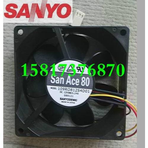 For Sanyo 109R0812S4D01 8cm 80mm 8025 DC 12V 0.24A three-wire ball server inverter fan