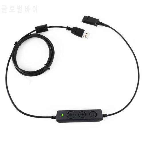 QD to USB Adapter Headset Quick Disconnect to USB cable with Volume and Mute Switch for Plantronics Headsets