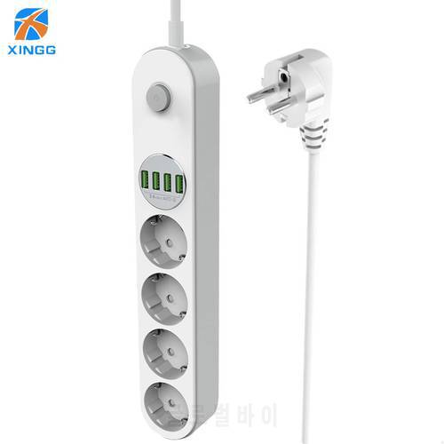 Eu Plug Power Strip Switch 4 Outlets 4 USB Fast Charging Electric Extender Socket 2M Cord Cable Surge Protector Network Filter
