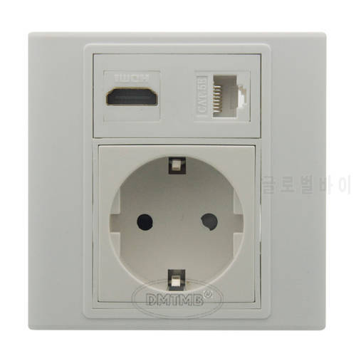 EU Magic 86 Style HDMI V2.0 CAT6 RJ45 Coaxial F RG6 Electrical Power Socket Wall Plate Support Customization