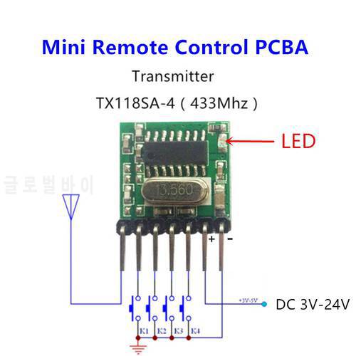 433 mhz Mini Wireless RF Remote Control 1527 EV1527 Learning code 433mhz Transmitter For Gate garage door Alarm Light controller