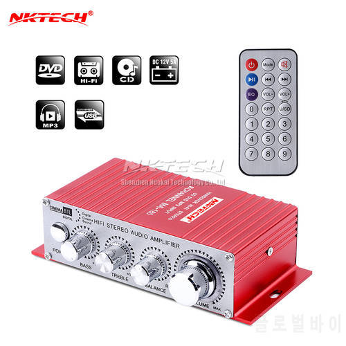 NKTECH MA-180 Car Digital Audio Player Power Amplifier MINI 2CH x 20W Hi-Fi Stereo BASS TREBLE Balance AMP USB MP3 DVD Input