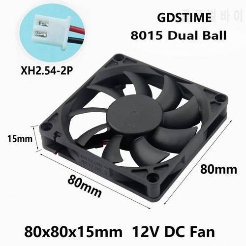 Gdstime 1 Piece DC 12V 24V 80mm x 15mm Dual Ball Bearing PC Case DC Cooling Fan 80x80x15mm 8cm 8015 Mute Radiator Cooler 2 Pin