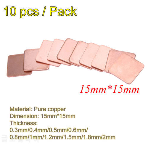 10pcs/pack 15mmx15mm 0.6mm to 2mm Thickness Heatsink Copper Shim Thermal Pads DIY RAM COOLING for Laptop IC Chipset GPU CPU