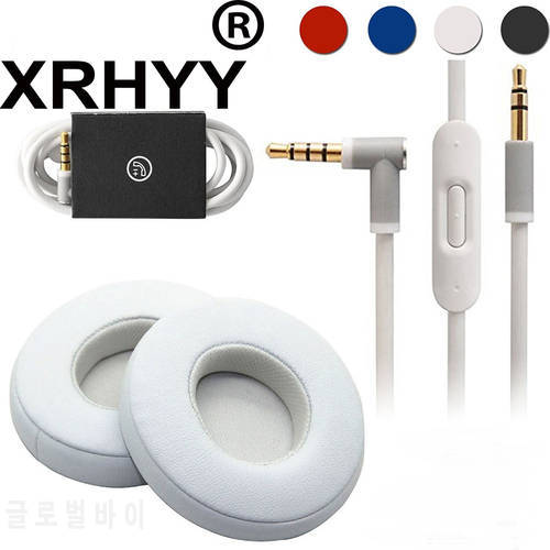 XRHYY White Replacement Earpads Cushions Cover + Aux Audio Cable with Mic For Beats Solo 2 Wired On-Ear Headphone