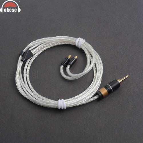 OKCSC 8 Core DIY 2.5MM Balanced cable MMCX Replacement Cord Upgrade Wire Single Crystal Silver for SE525/SE846/UE900/AK380/N5