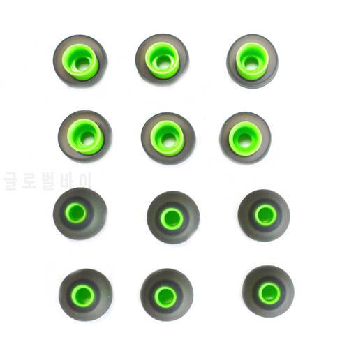 6 Pairs Large - Replacement Earbuds Ear Tips For JayBird BlueBuds X, X2 Bluetooth Sport Headphones (grey with green)