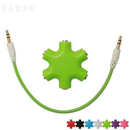 Colorful 6 Port 1 to 5 Earphone Audio Splitter Earphone Adapter 1 Male to 2 3 4 5 Female Music Mixer With Audio Cable 100pcs/lot