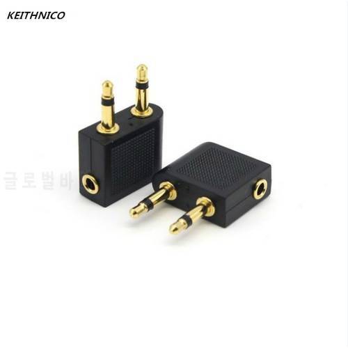 2Pcs Golden Plated 3.5mm Male To Female Jack Socket Audio Adapter Airplane Airline Flight Adapter Headphone