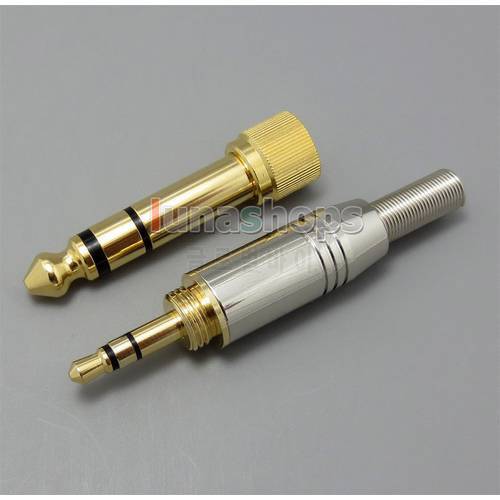 6.5mm + 3.5mm Set Gold Cover male adapter Plug Audio Connector For DIY Solder Cable LN003573