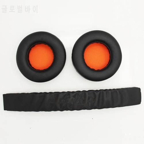 Raze Kraken Gaming Headphone Replacement Ear Pads Cushions and headband Set (Black leather & Orange Mesh)