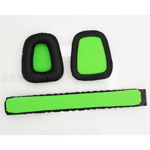 Raze Chimaera Electra Gaming Headphone Replacement Ear Pads Cushions and headband Set (Black leather & Green Mesh)