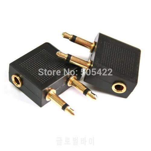 Gold 3.5mm Female to Dual 2 x 3.5mm Male Mono Airplane Headphone Audio Adapter