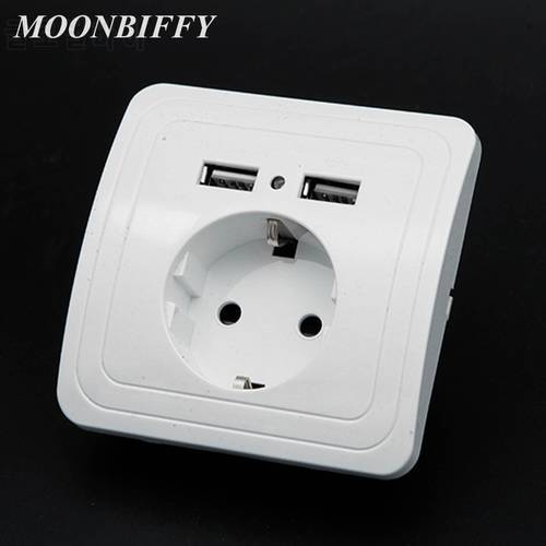 MOONBIFFY Dual USB Port 5V 2A Electric Wall Charger Adapter EU Plug Socket Switch Power Dock Station Charging Outlet Panel