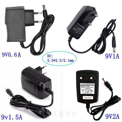 1PC 100-240V AC to DC Power Adapter Supply Charger adapter 9V 0.6A 1A 1.5A 2A EU US Plug DC:5.5mm x 2.5mm/2.1mm