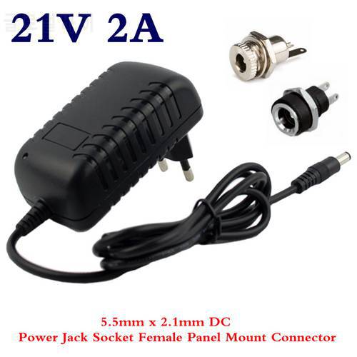 21V 2A 18650 Lithium Battery Charger 18V lithium battery Charger 5.5mm x 2.1mm DC Power Jack Socket Female Panel Mount Connector