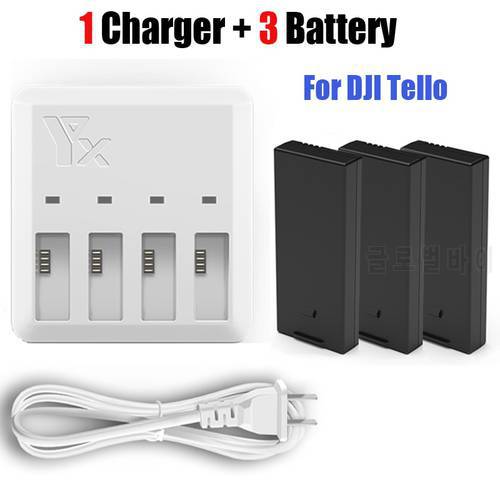 Tello 3pcs battery+Charger 4in1 Mult Battery Charging Hub for DJI Tello Drone Intelligent Flight Quick Charging US/EU Plug