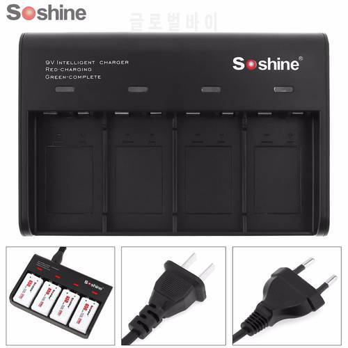 Soshine Black 4 Slots Smart Rechargeable Battery Charger with LED Indicator for 9V Li-ion / Ni-MH/LiFePO4 Rechargeable Batteries