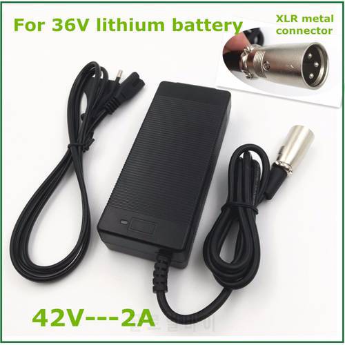 36V Li-ion Charger 42V2A Electric Bike Lithium Battery Charger for 36V electric moped with XLR Socket/Connector Good Quality